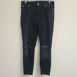 7 For All Mankind High Waisted Ankle Skinny Jeans Distress Knee Black Sz 29